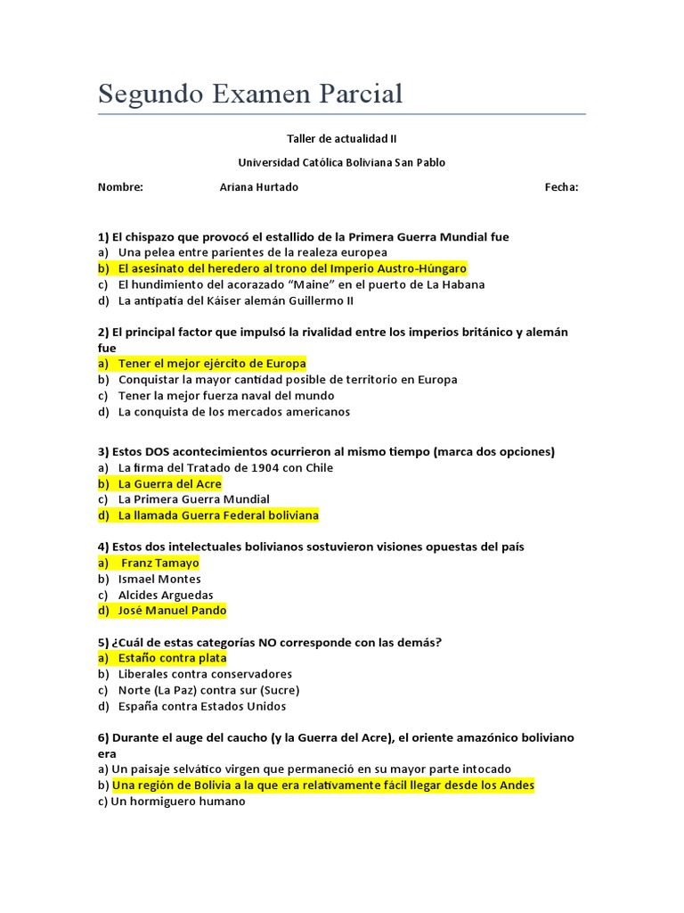 Taller II Examen 2B | PDF | Bolivia | América del Sur