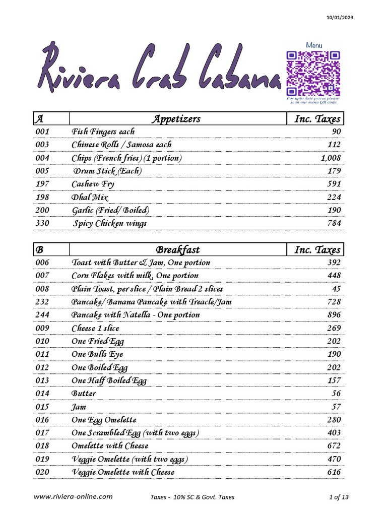 Riviera Menu Pricing Current 2020 | PDF | Tomato Sauce | Spaghetti
