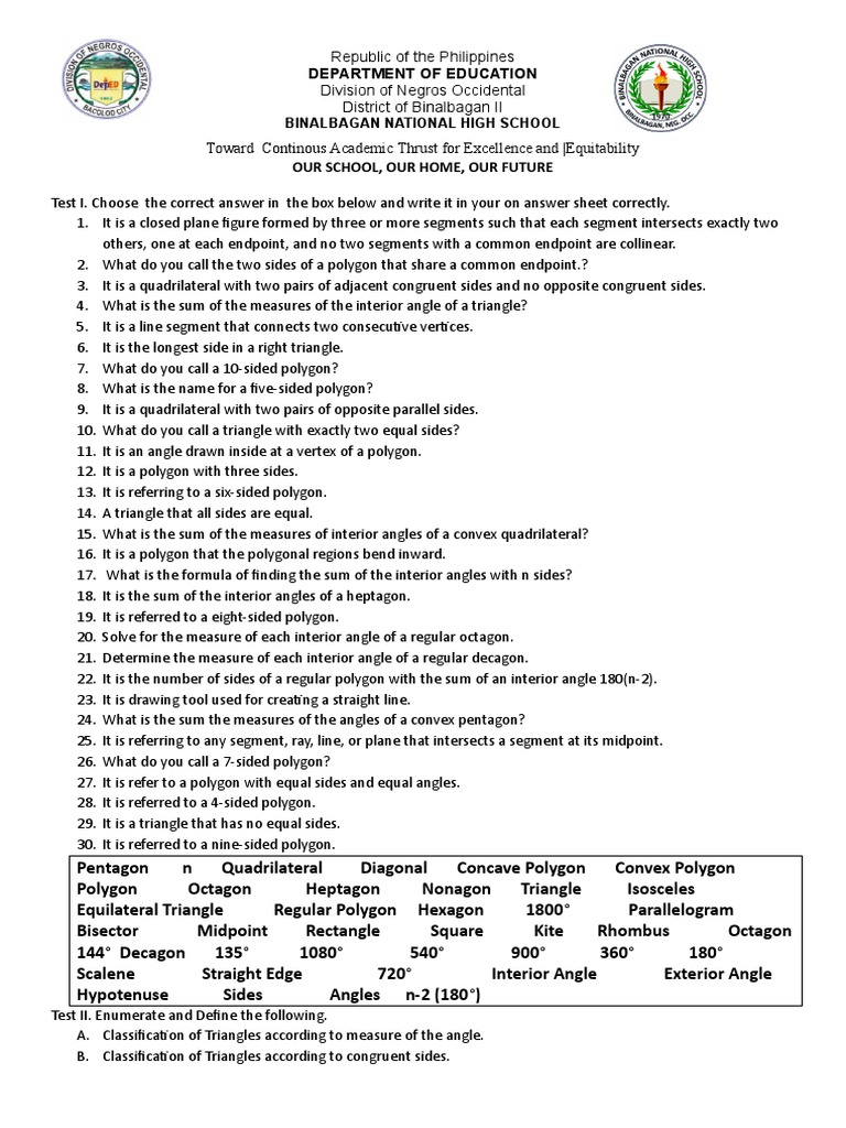 Geometry Test Questions for Students | PDF | Triangle | Euclidean Geometry