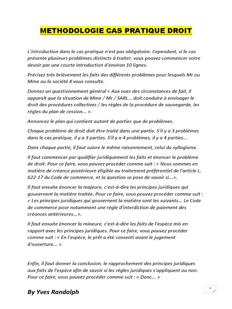 Cas Pratique Droit Des Affaires Corrigé Pdf METHODOLOGIE CAS PRATIQUE DROIT | PDF