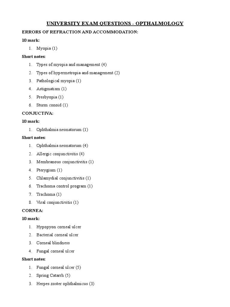 Ophthalmology Important PDF