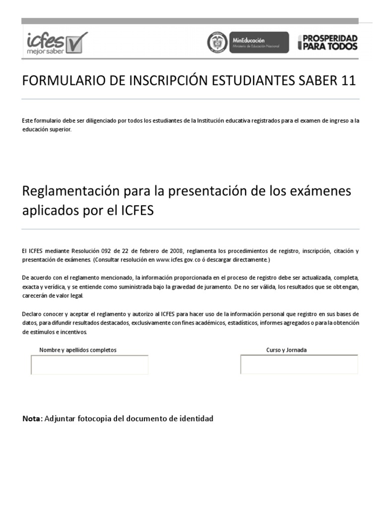 Inscripción Examen Saber 11 ICFES | PDF