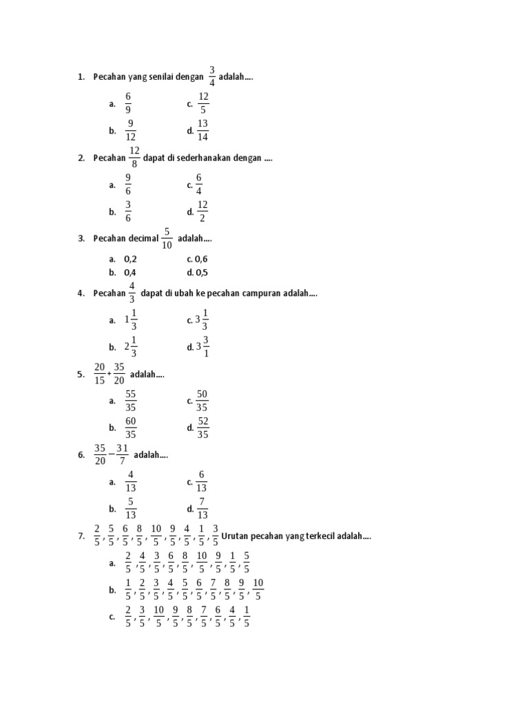 Soal Matematika Kelas Iv Pdf