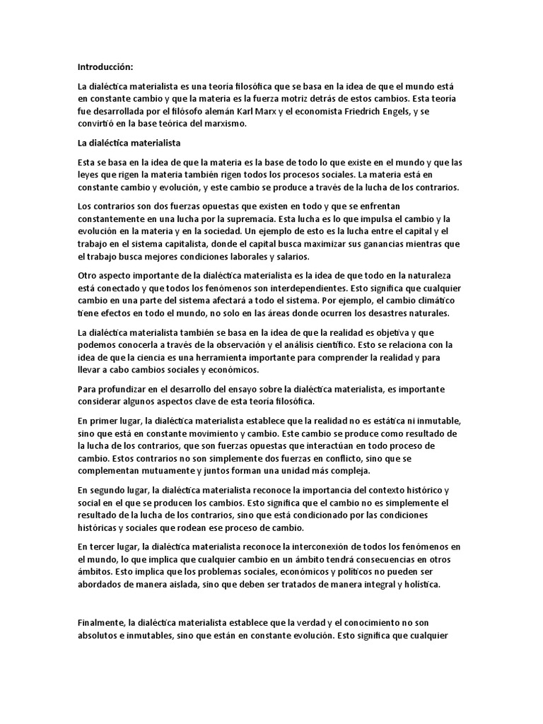Ensayo Dialectica Materialista Pdf Dialéctico Materialismo