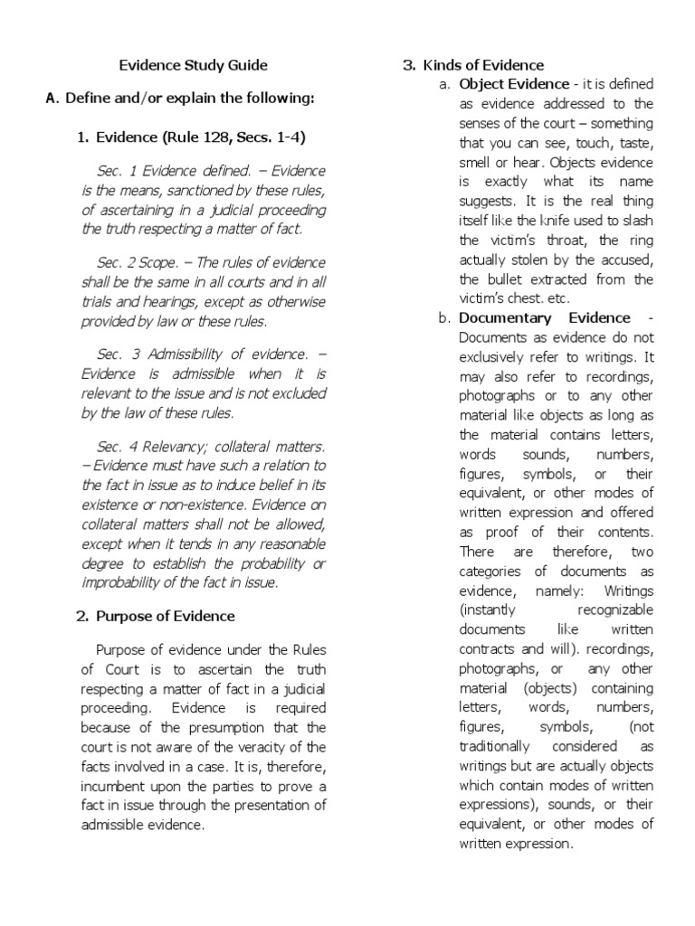 Evidence study guide a define and or explain the following 1