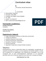 CV Nicolás Fernández Datos Personales Experiencia Laboral Objetivo