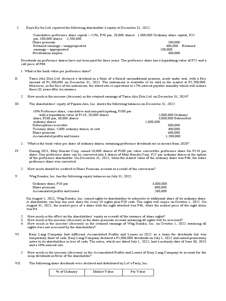 Shareholders Equity Download Free Pdf Dividend Preferred Stock