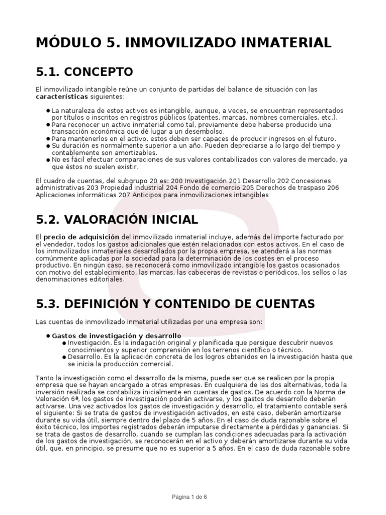 Modulo 5 Inmovilizado Inmaterial | PDF | Activo intangible | Business