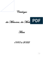 Catalogue Des Mémoires, Des Masters Et Des Thèses 1985 À 2022