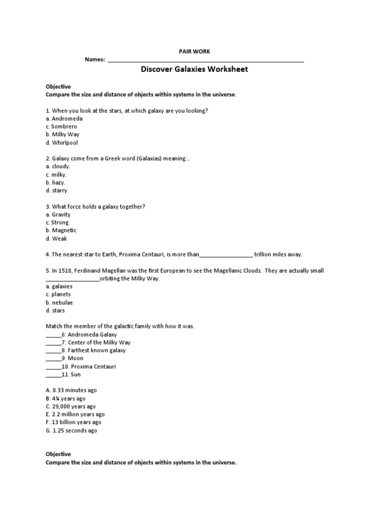 Discover Galaxies Worksheet Pair Work PDF Galaxy Milky Way Discover Galaxies Worksheet Pair Work PDF Galaxy Milky Way