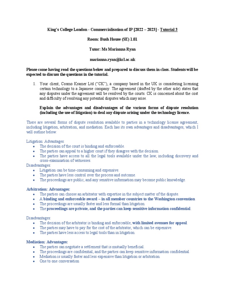 KCL CIP - 2022-2023 - Tutorial 3 | PDF | Trademark | Mediation - Cip Online Trademark Search