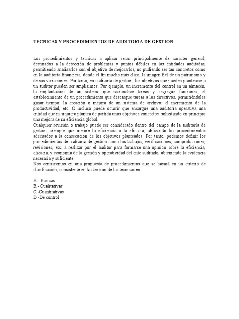 Tecnicas y Procedimientos de Auditoria de Gestion | PDF | Información ...