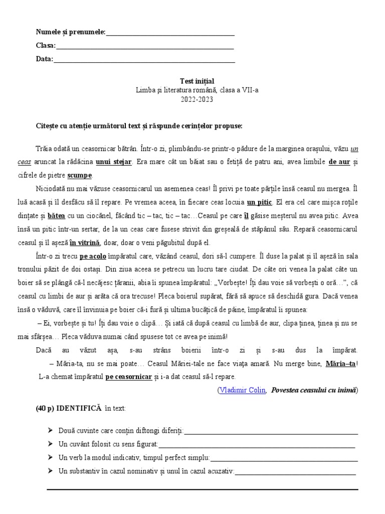 Test Initial VII 22-23 | PDF