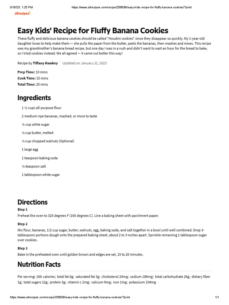 Easy Kids' Recipe For Flu y Banana Cookies Ingredients PDF