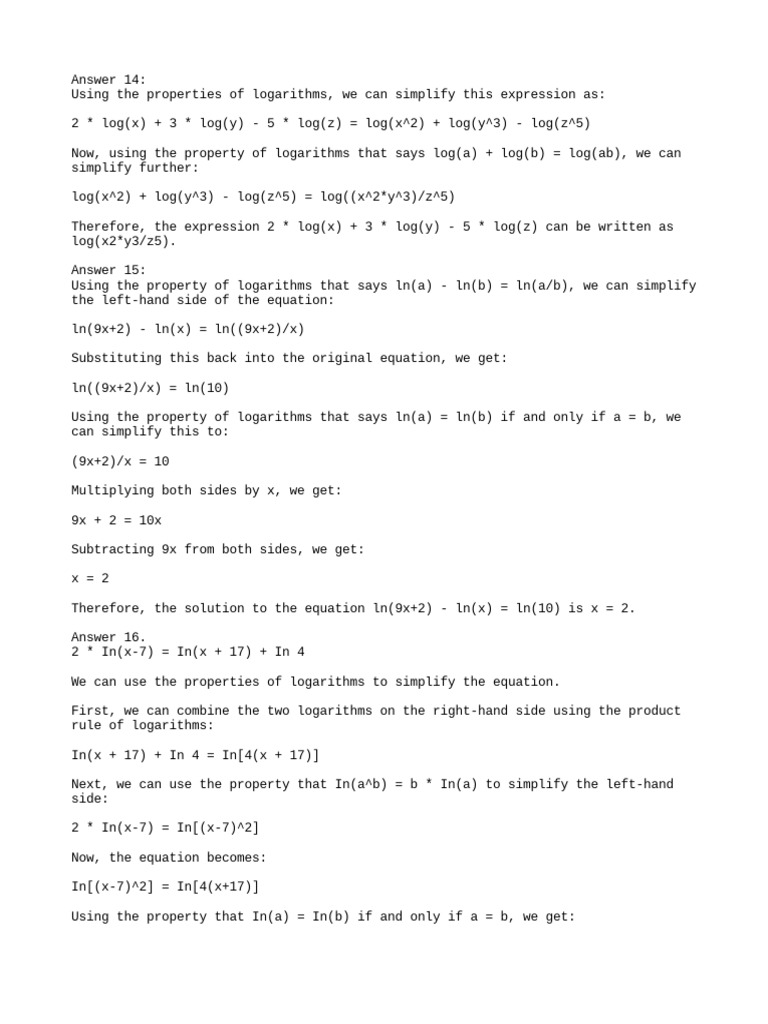 Answer 14 PDF Logarithm Equations