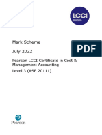 Mark Scheme July 2022: Pearson LCCI Certificate in Cost & Management Accounting Level 3 (ASE 20111)