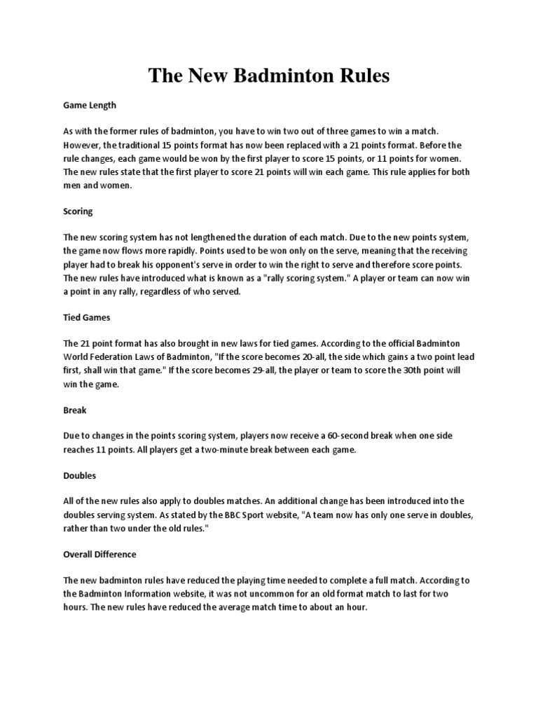 The New Badminton Rules Sports Rules And Regulations Teams