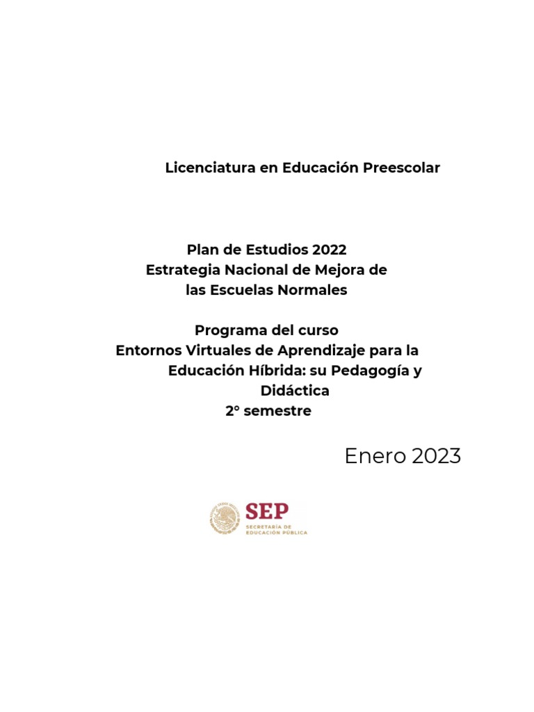 Enero 2023: Licenciatura en Educación Preescolar | PDF | Plan de ...