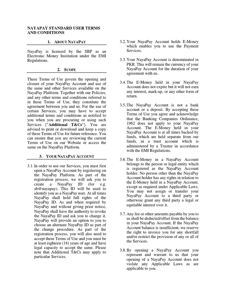 Nayapay standard user terms and conditions 1 a n p bout aya ay pdf