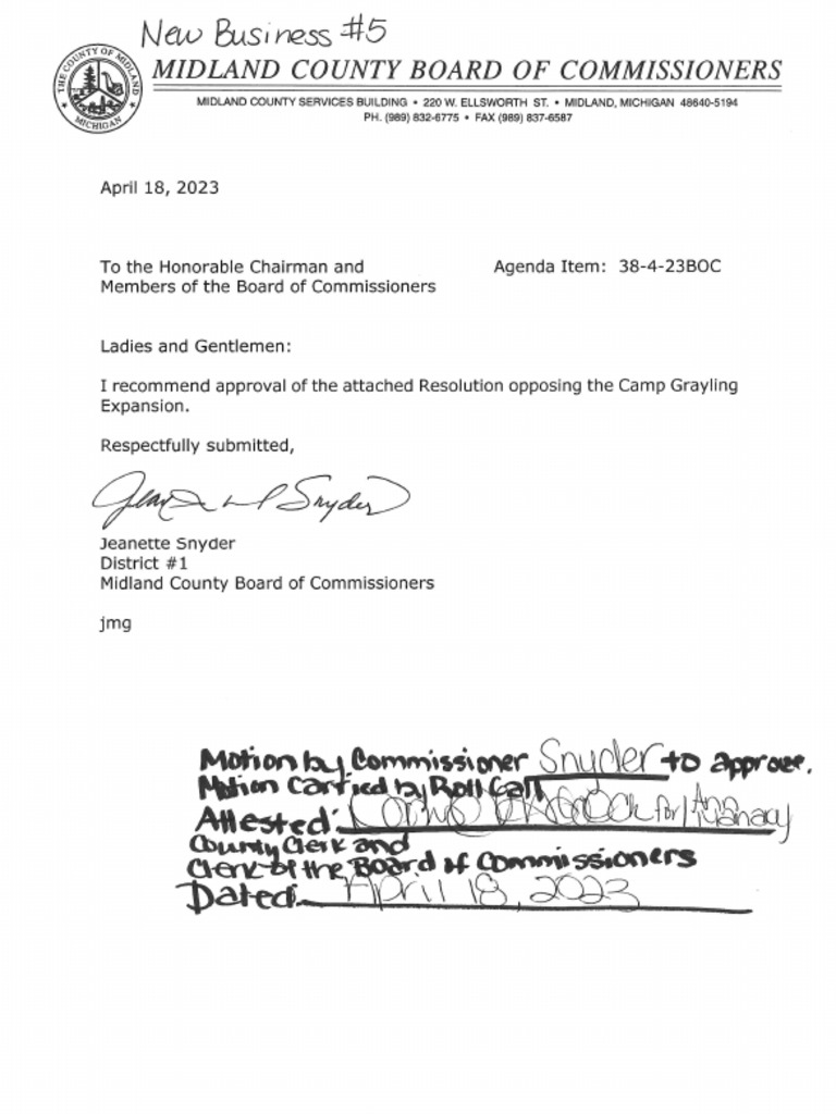 Midland County Commission Resolution On Camp Grayling PDF