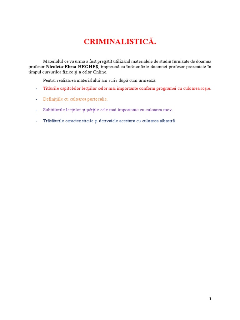 Criminalistică. Sem. 1, An 2022 - Complet | PDF