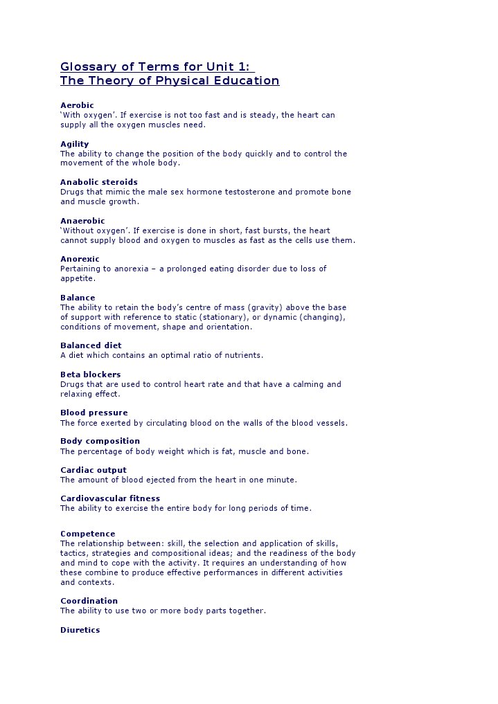 Physical Education Glossary: Unit 1 Terms | PDF | Physical Exercise ...