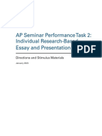 AP Seminar Performance Task 2 - Individual Research-Based Essay and Presentation. Directions and Stimulus Materials. January 2023