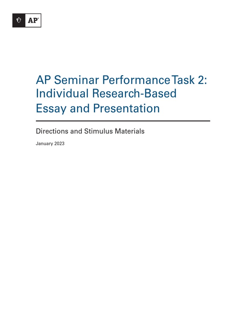 AP Seminar Performance Task 2 Individual ResearchBased Essay and