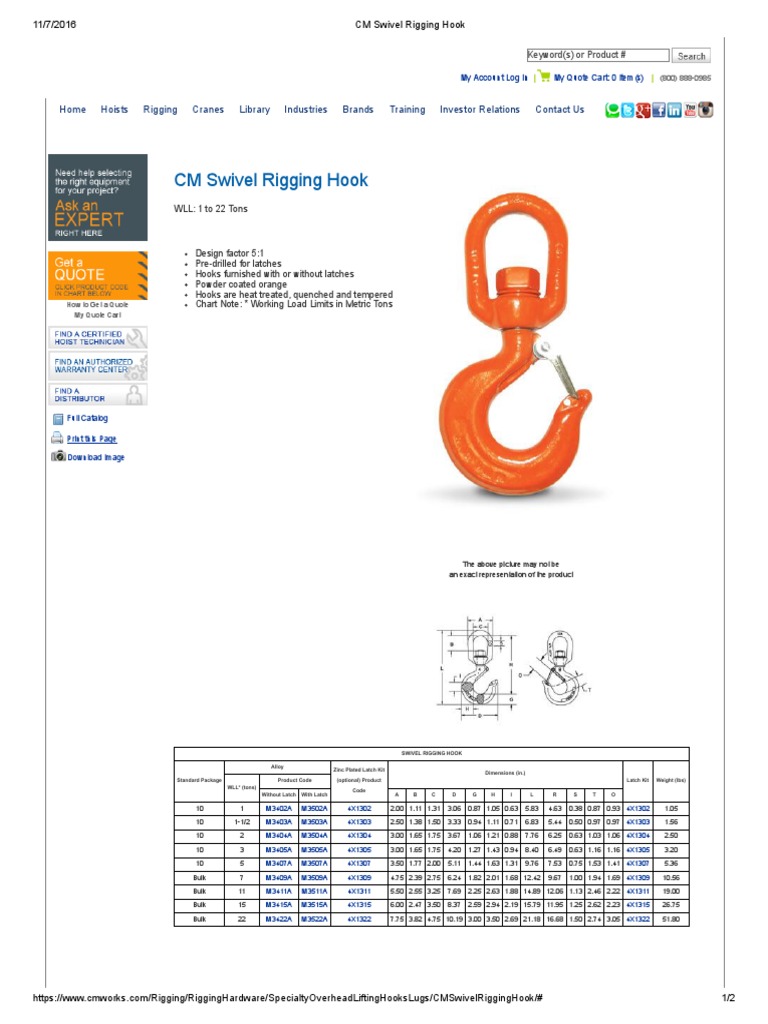 CM Swivel Rigging Hook Pricing Guide | PDF