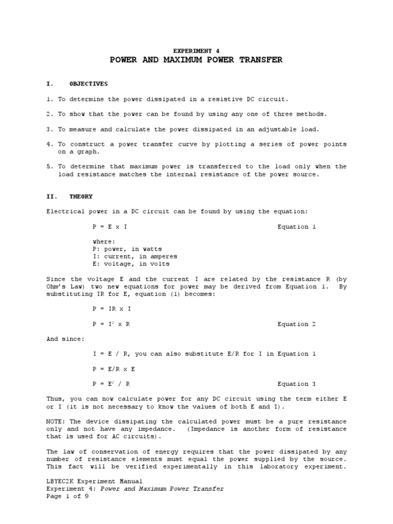 Power And Maximum Power Transfer Download Free Pdf Resistor