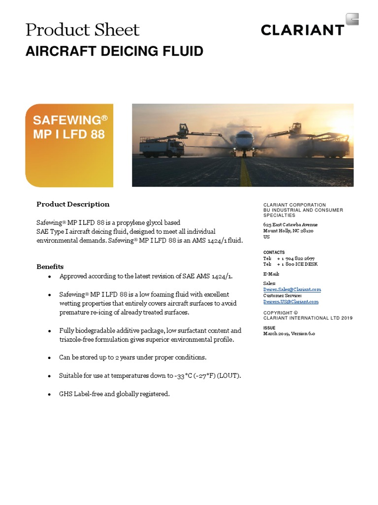 Product Sheet Aircraft Deicing Fluid PDF Physical Sciences