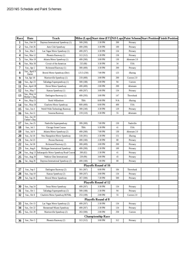 Nis Schedule Sheet Template