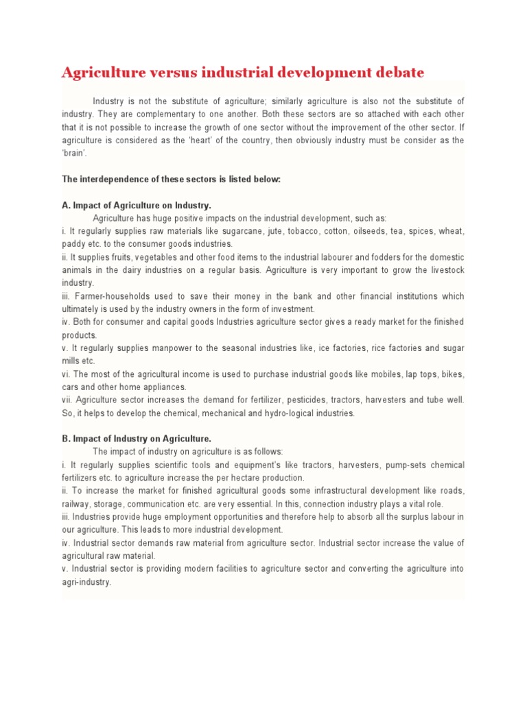 Agriculture Versus Industrial Development Debate PDF Agriculture