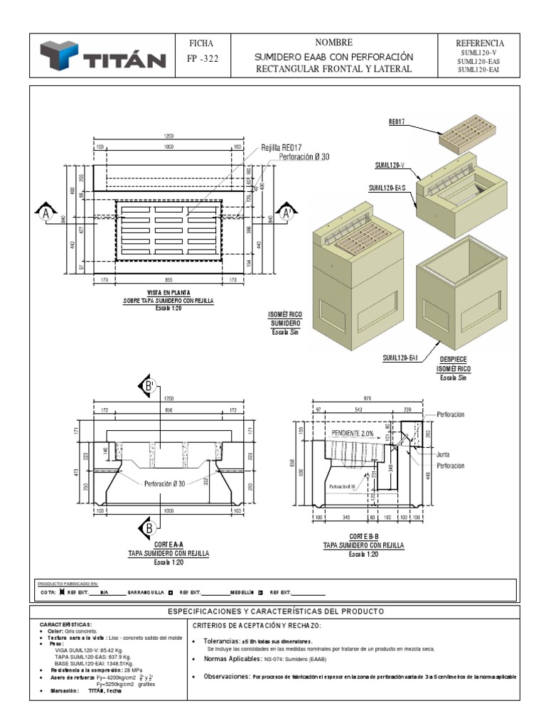 Diseño y medidas de sumideros rectangulares | PDF | Materiales de ...