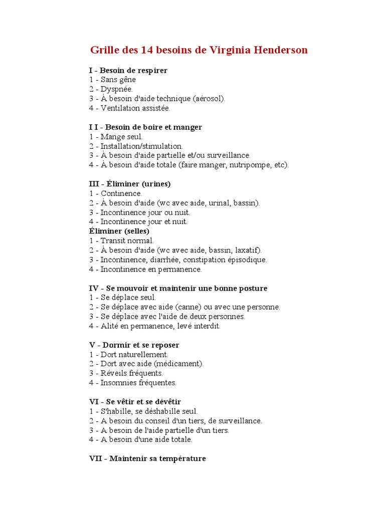 14 besoins fondamentaux de Henderson | PDF | Allaitement | Psychologie