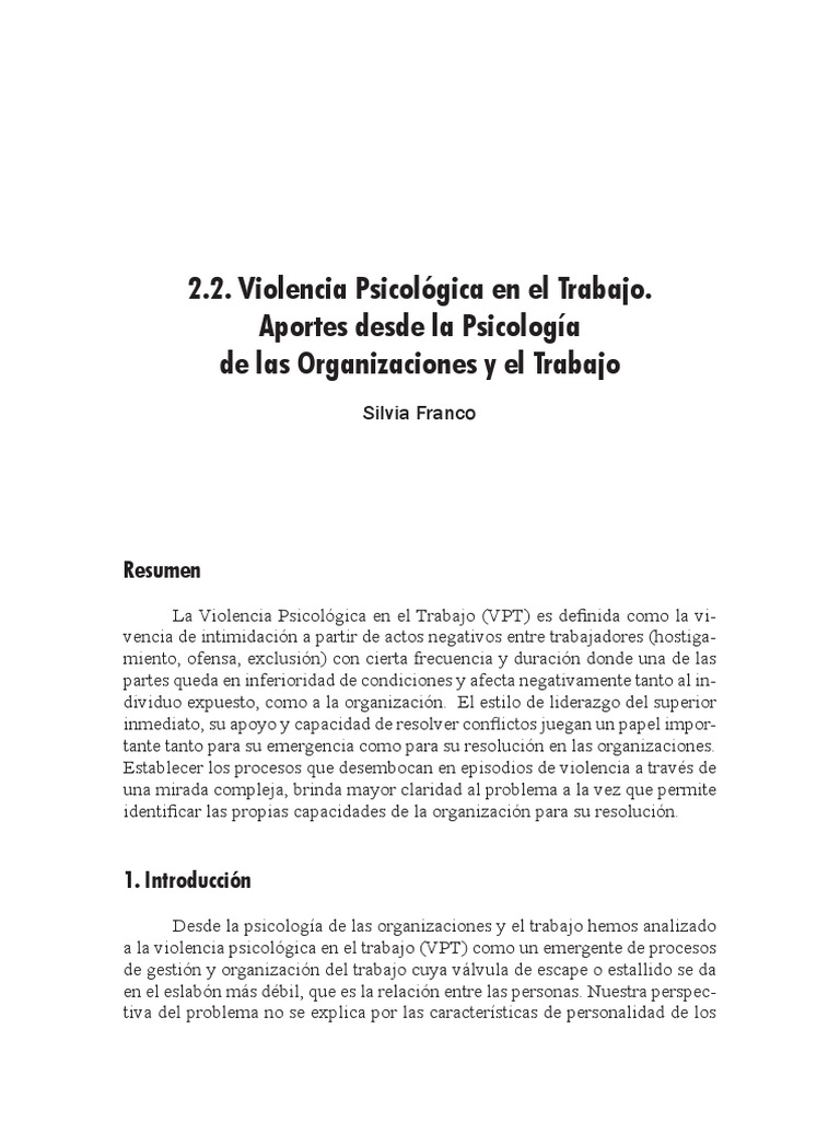 Franco, S. (2018) - Violencia Psicológica en El Trabajo FRANCO | PDF ...