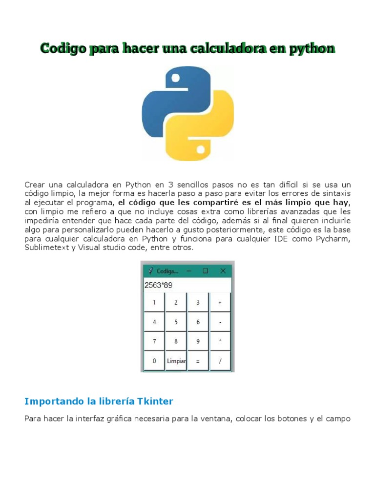 Codigo para Hacer Una Calculadora en Python - Python Sexto | PDF ...