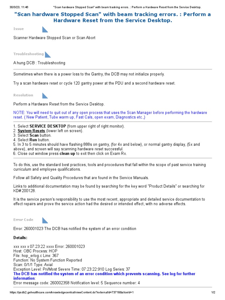 Scan Hardware Stopped Scan - With Beam Tracking Errors. - Perform A ...