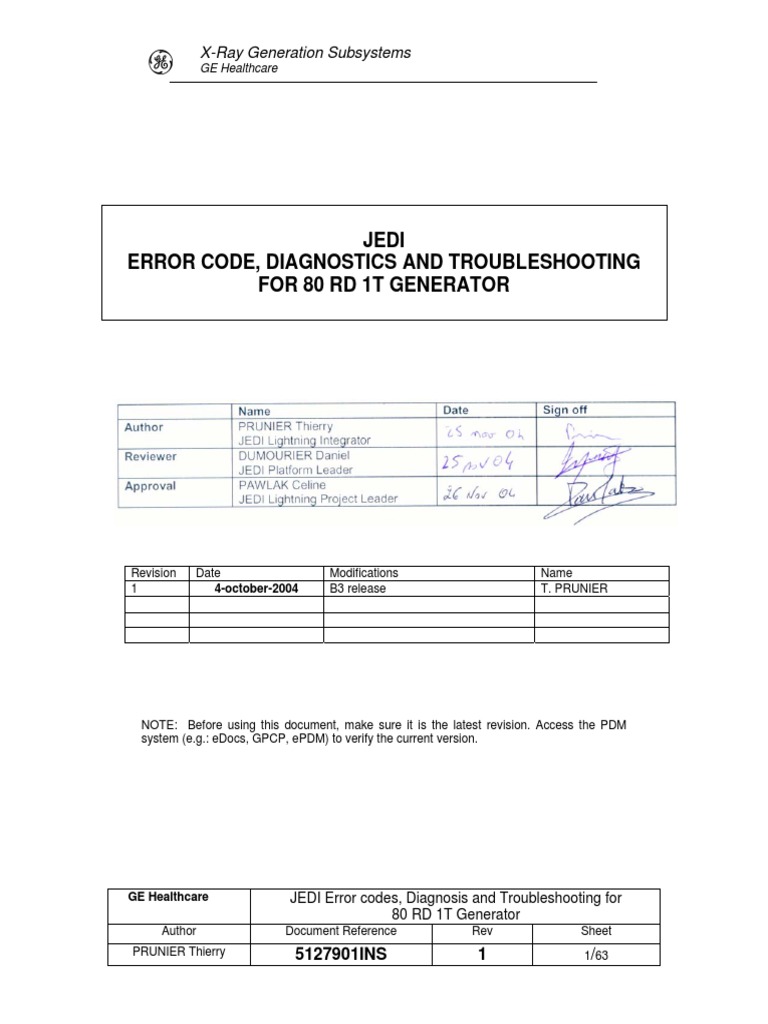 JEDI Generator Error Codes & Troubleshooting | PDF | Vacuum Tube ...