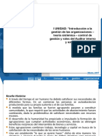 I UNIDAD: "Introducción A La Gestión de Las Organizaciones - Teoría Sistémica - Control de Gestión y Roles Del Auditor Interno y Externo."