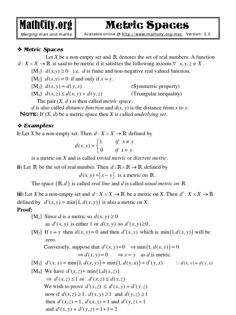 Metric Spaces V2 Metric Space Metric (Mathematics)