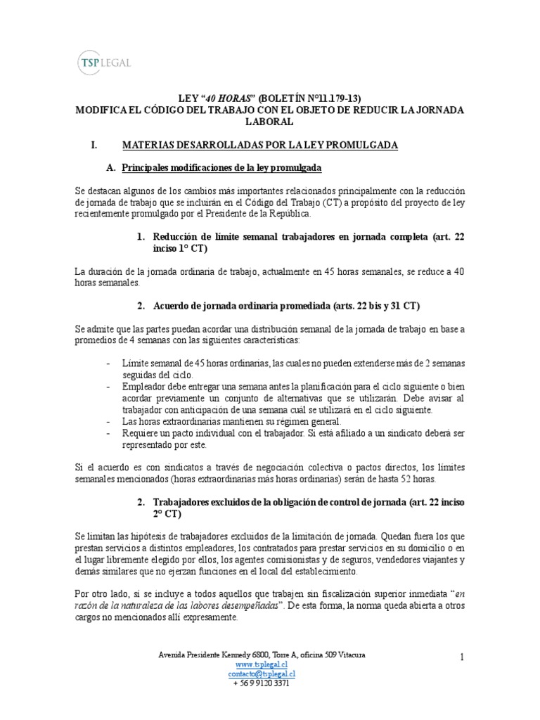 Modificaciones Ley de 40 Horas Laborales | PDF | Tiempo de trabajo ...
