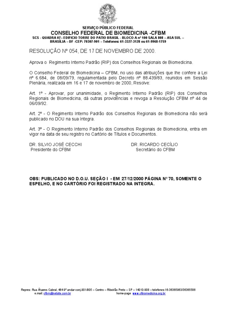Aprovação do Regimento Interno CFBM | PDF