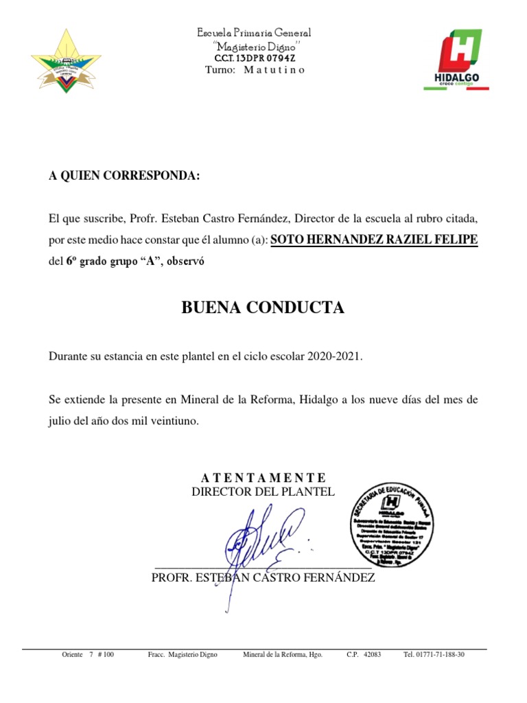 Carta de Buena Conducta 6°26 PDF