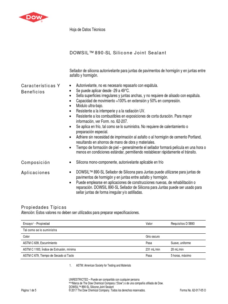 DOW SIL 890 SL Silicone Joint Sealant PDF