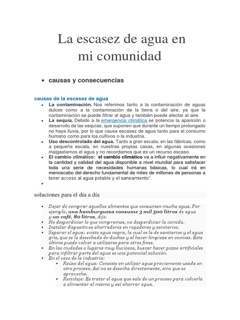 La escasez de agua en mi comunidad: causas, consecuencias y soluciones ...