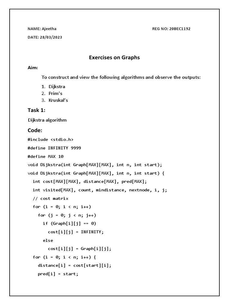 Exercises On Graphs | PDF | Algorithms And Data Structures | Combinatorics