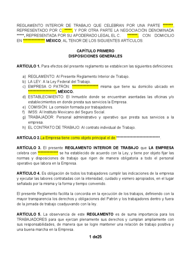 REGLAMENTO INTERIOR DE TRABAJO | PDF