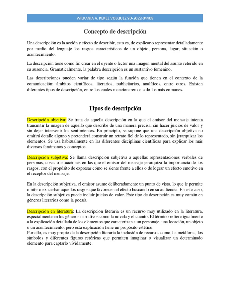 Definición y tipos de descripción | PDF | Comunicación