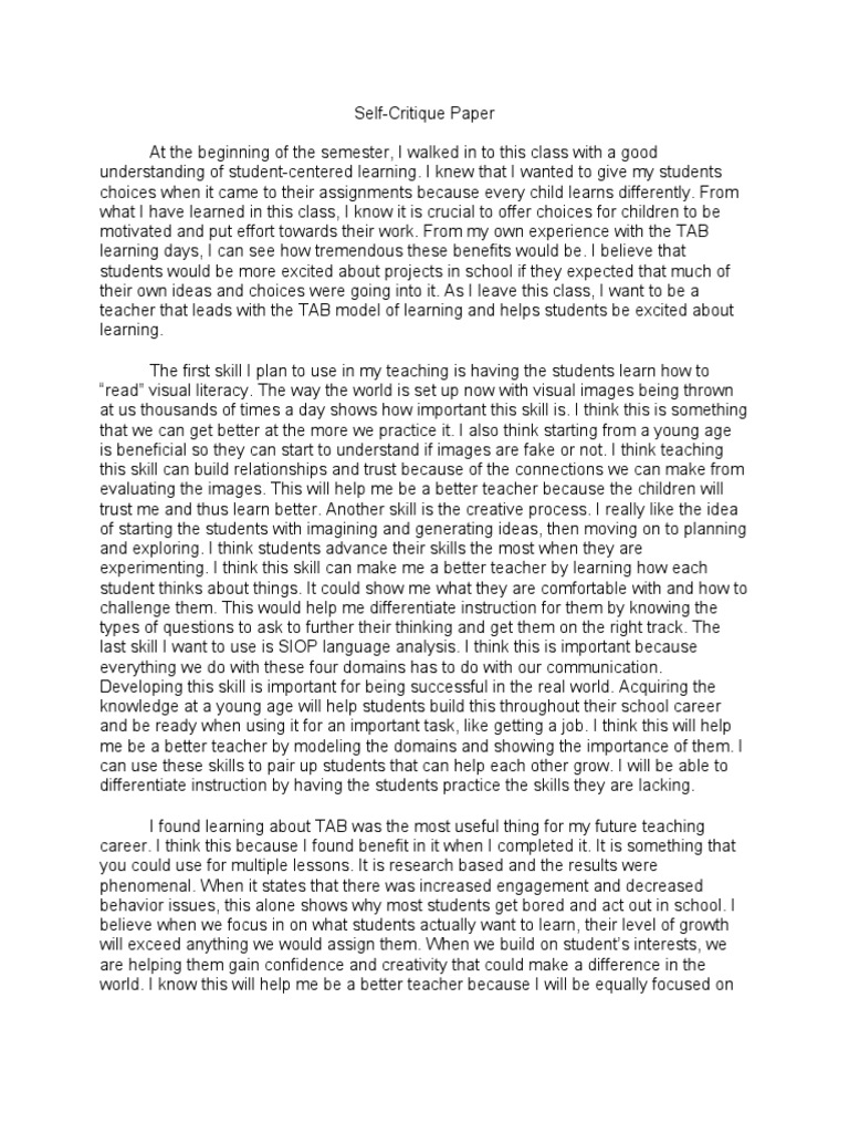 SelfCritique Paper PDF Differentiated Instruction Learning